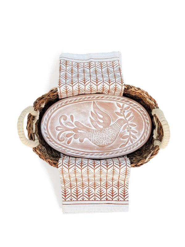 Bread Warmer & Basket Gift Set with Tea Towel - Bird Oval - Image 5