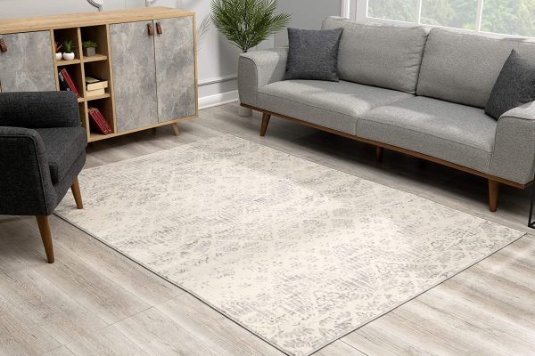8’ x 11’ Ivory Distressed Ikat Pattern Area Rug - Image 3