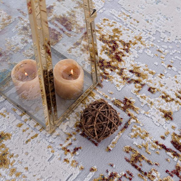 2’ x 15’ Abstract Beige and Gold Modern Runner Rug - Image 3