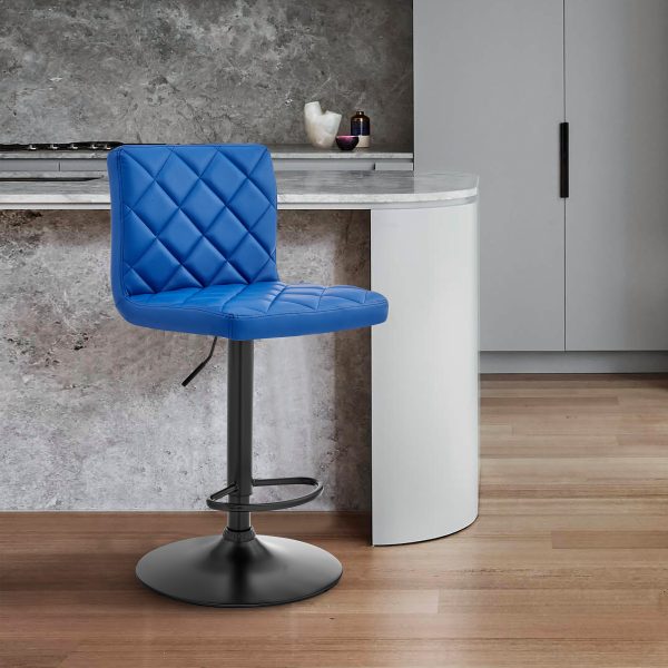 Blue Faux Leather Swivel Adjustable Bar Stool - Image 2
