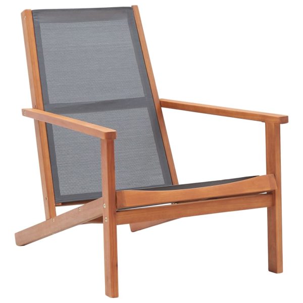 vidaXL Solid Eucalyptus Wood Patio Lounge Chair Textilene Armchair Black/Gray