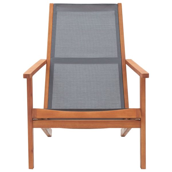 vidaXL Solid Eucalyptus Wood Patio Lounge Chair Textilene Armchair Black/Gray - Image 2