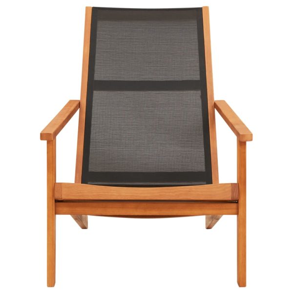 vidaXL Solid Eucalyptus Wood Patio Lounge Chair Textilene Armchair Black/Gray - Image 5