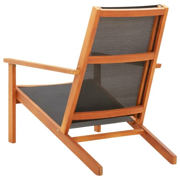 vidaXL Solid Eucalyptus Wood Patio Lounge Chair Textilene Armchair Black/Gray - Image 6