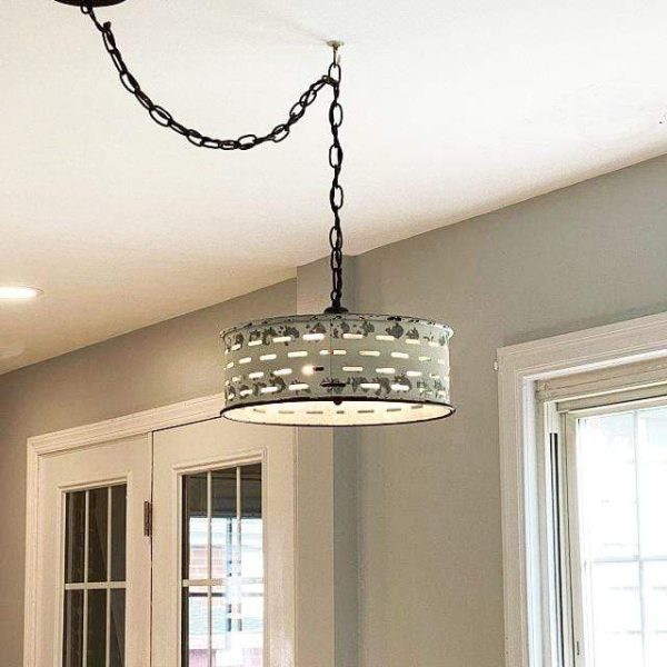 Rustic Farmhouse Chandelier Light Fixture of Chippy Galvanized Metal - Image 2