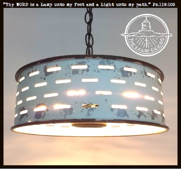 Rustic Galvanized Ceiling Light Farmhouse Fixture Chippy White - Image 3
