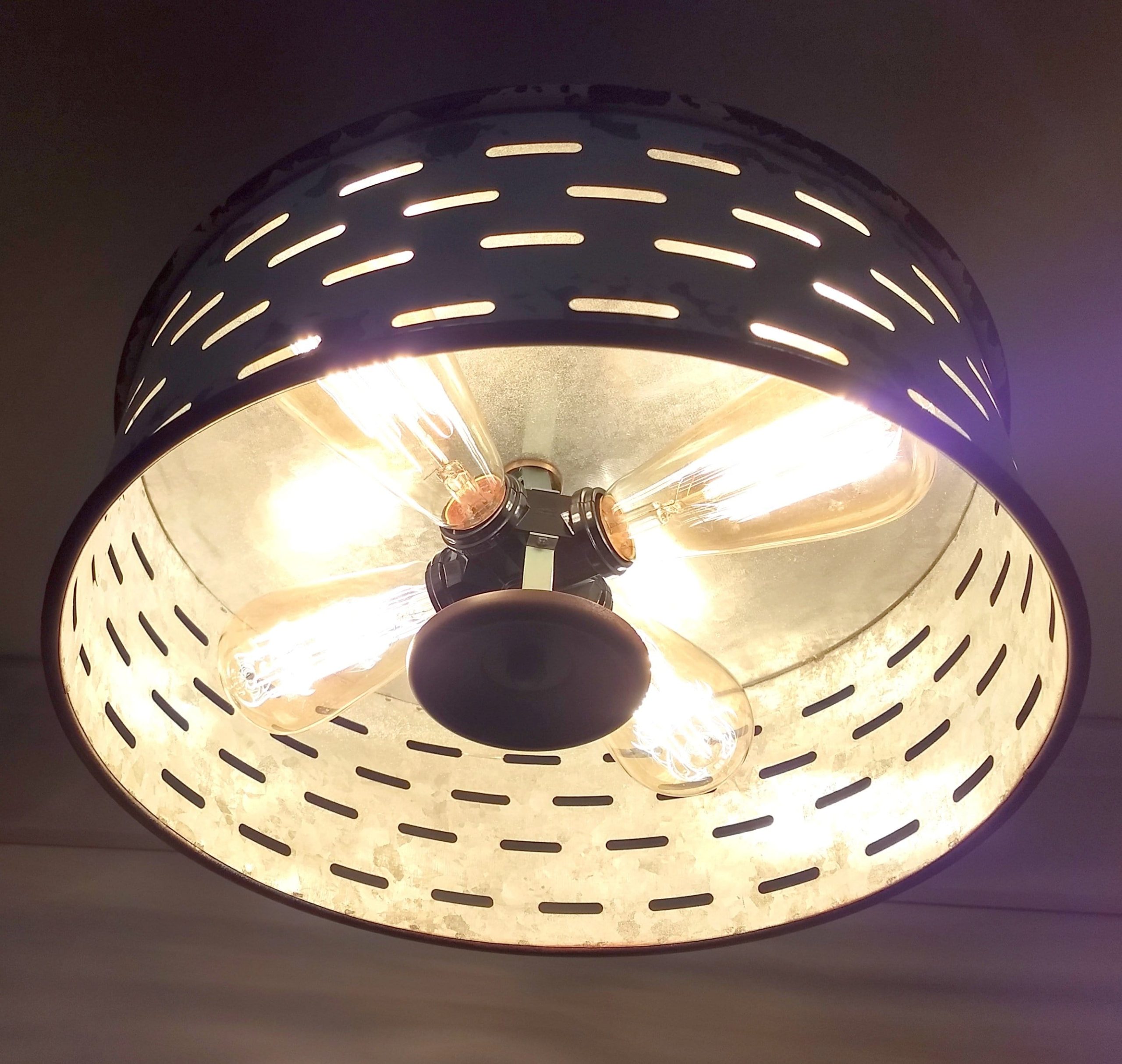 Rustic Galvanized Ceiling Light Farmhouse Fixture Chippy White - Image 6