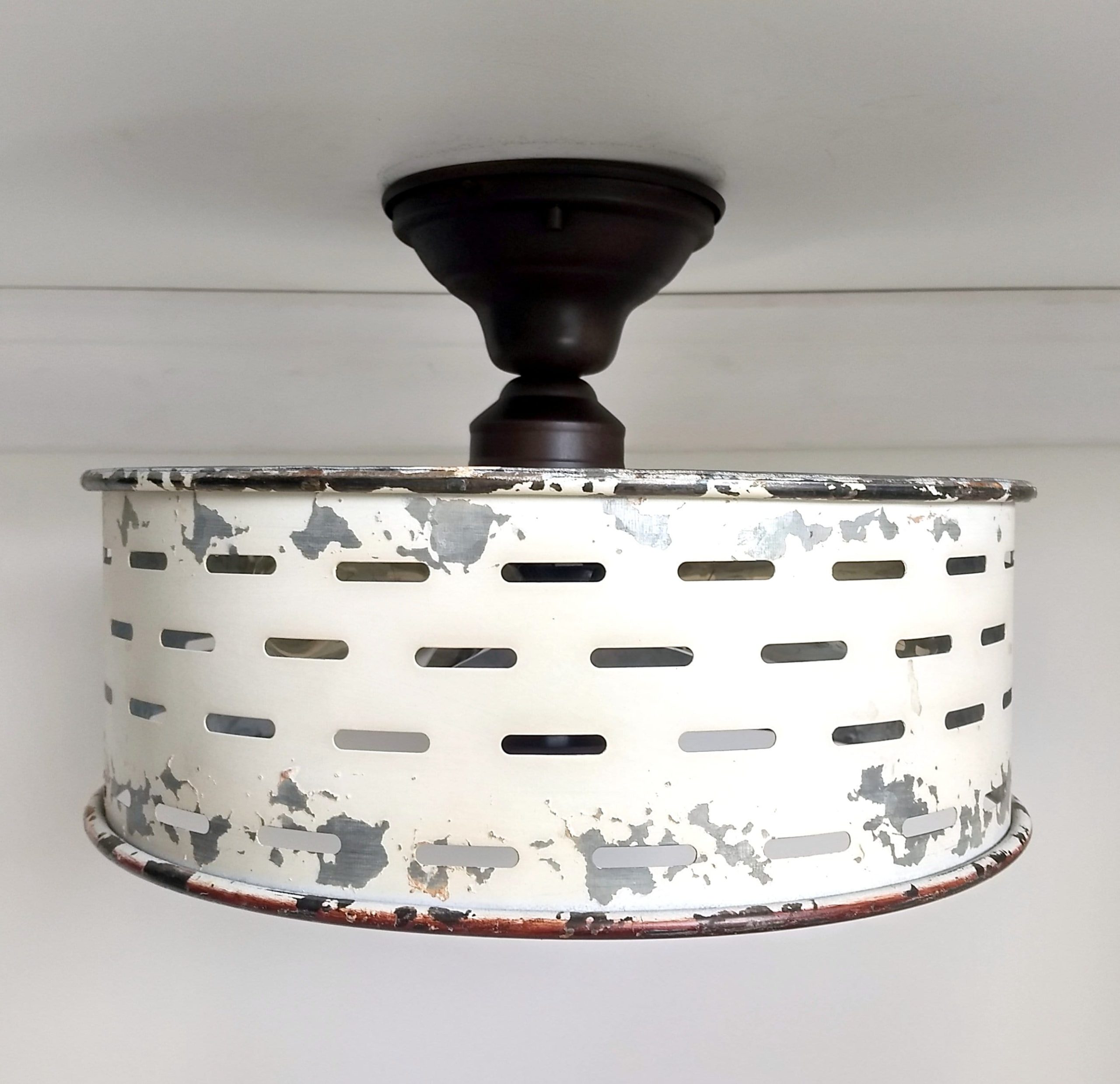 Rustic Galvanized Ceiling Light Farmhouse Fixture Chippy White - Image 4