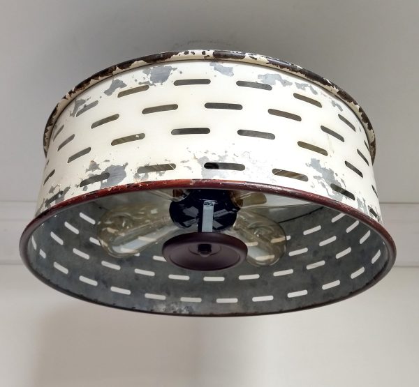 Rustic Galvanized Ceiling Light Farmhouse Fixture Chippy White - Image 9
