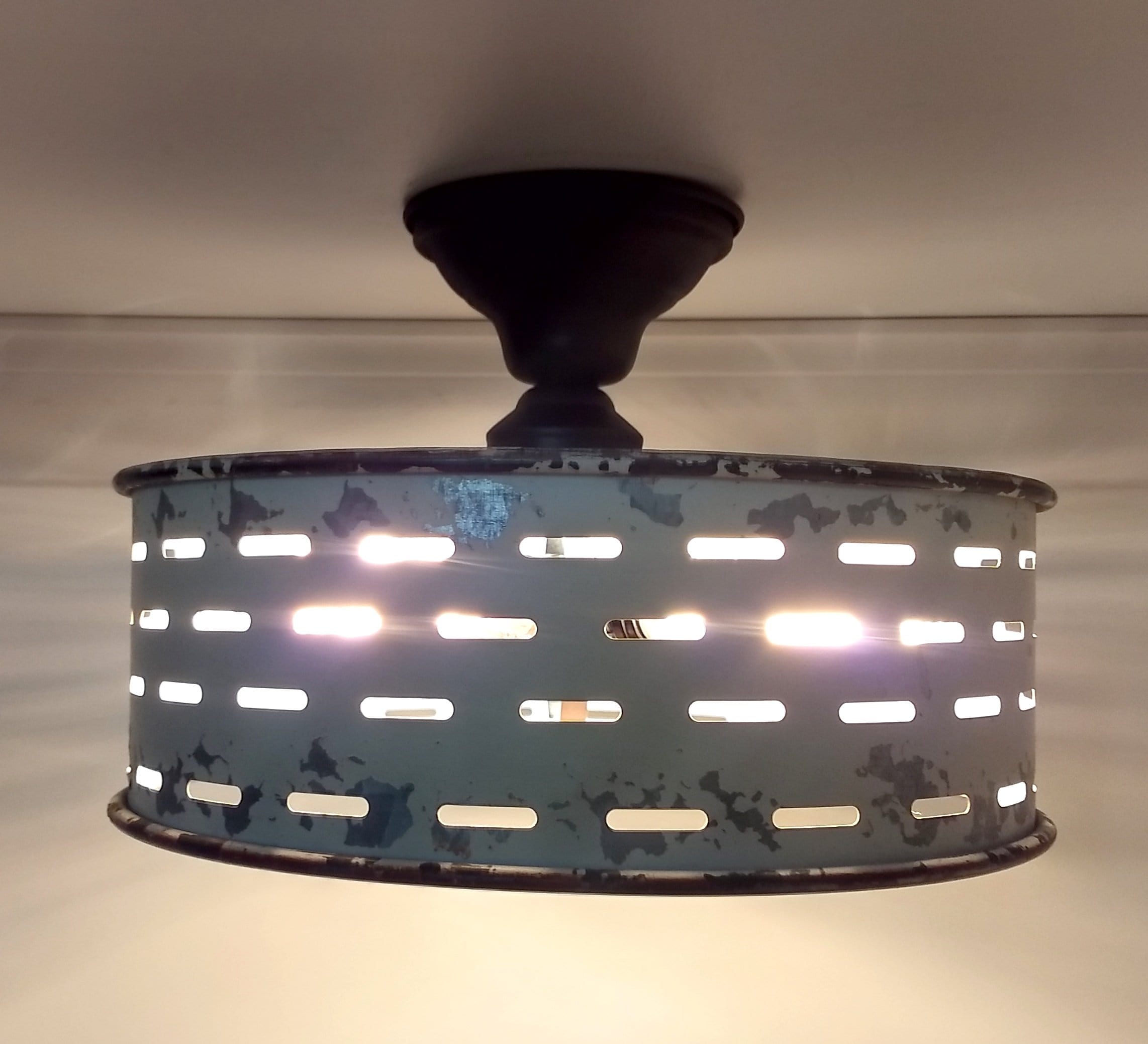 Rustic Galvanized Ceiling Light Farmhouse Fixture Chippy White - Image 8