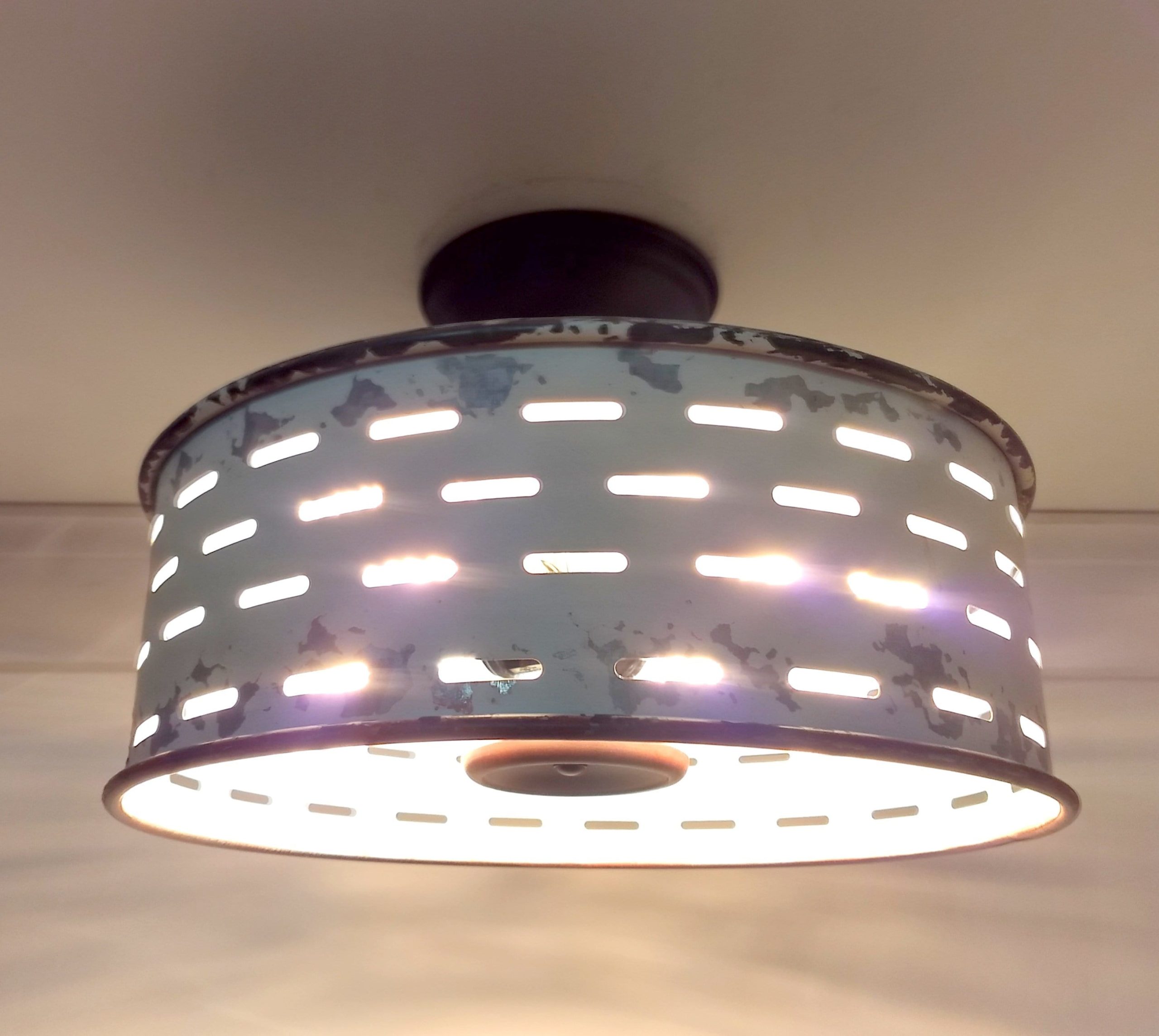 Rustic Galvanized Ceiling Light Farmhouse Fixture Chippy White - Image 10