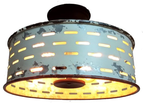 Rustic Galvanized Ceiling Light Farmhouse Fixture Chippy White - Image 12