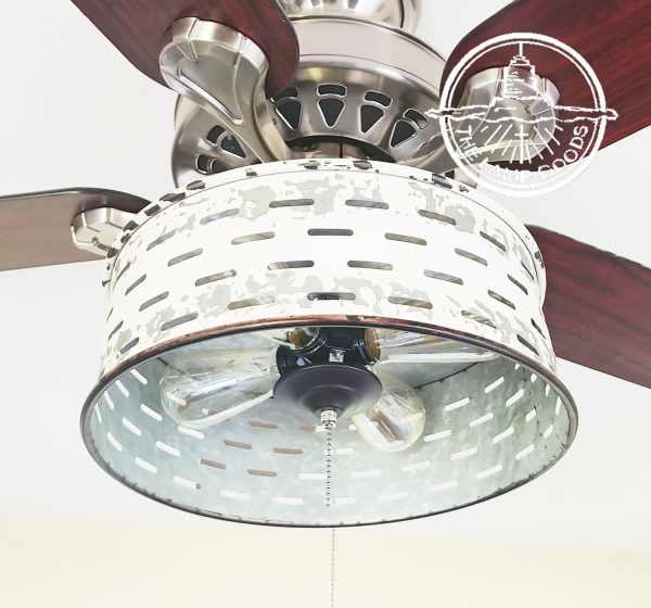 Rustic Galvanized Ceiling Light Farmhouse Fixture Chippy White - Image 5