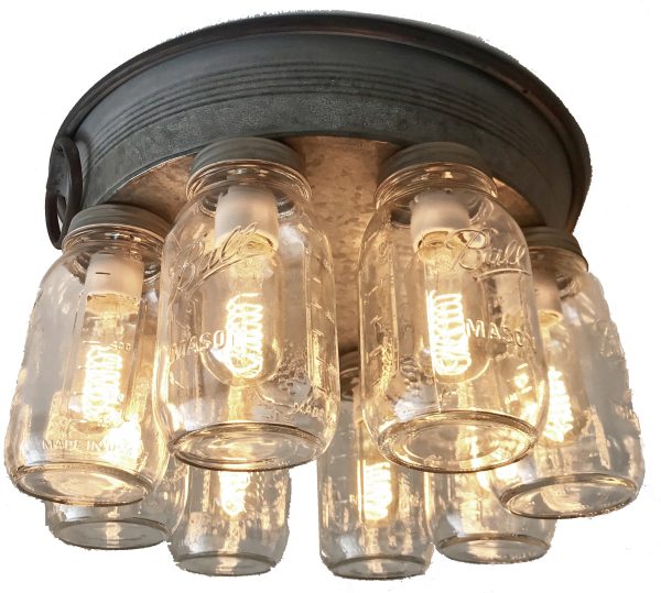 Mason Jar Ceiling Light 6-Light with Galvanized Metal