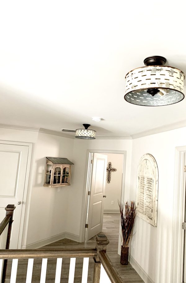 Rustic Galvanized Ceiling Light Farmhouse Fixture Chippy White - Image 2