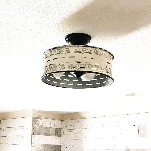 Rustic Galvanized Ceiling Light Farmhouse Fixture Chippy White - Image 11
