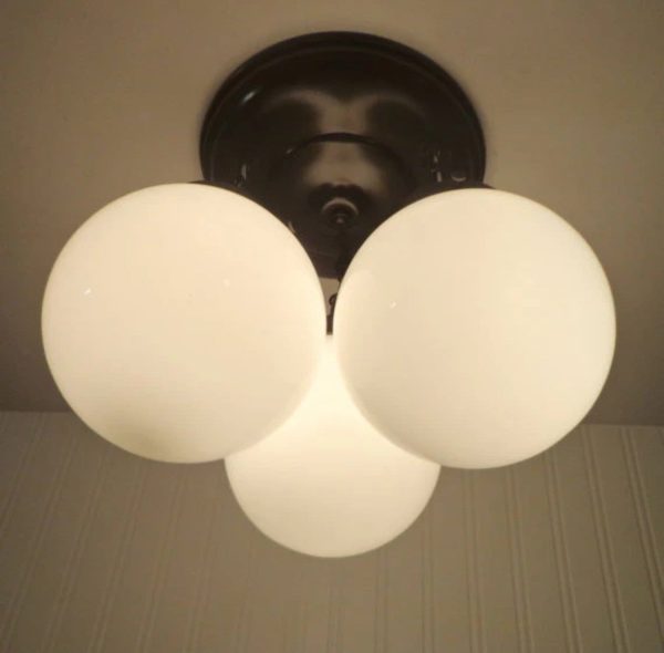 Milk Glass Globe Ceiling Light Chain Trio - Image 3