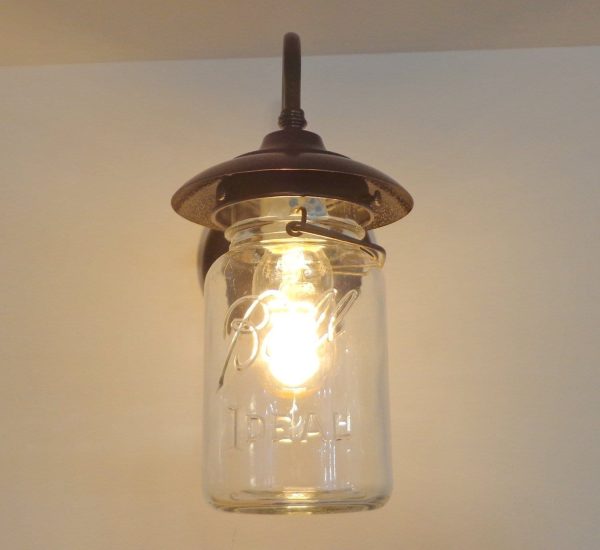 Exterior Outdoor Mason Jar Wall Sconce Light with Vintage Jar - Image 6