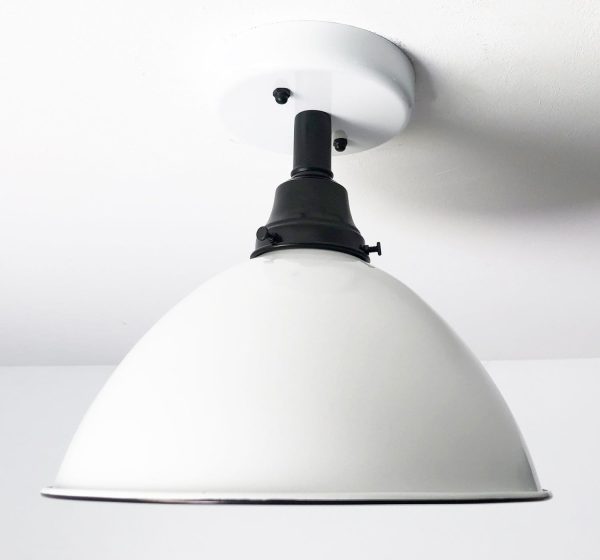 Large White Enamel Vintage Farmhouse Lighting - Image 2