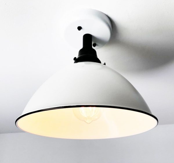 Large White Enamel Vintage Farmhouse Lighting - Image 5