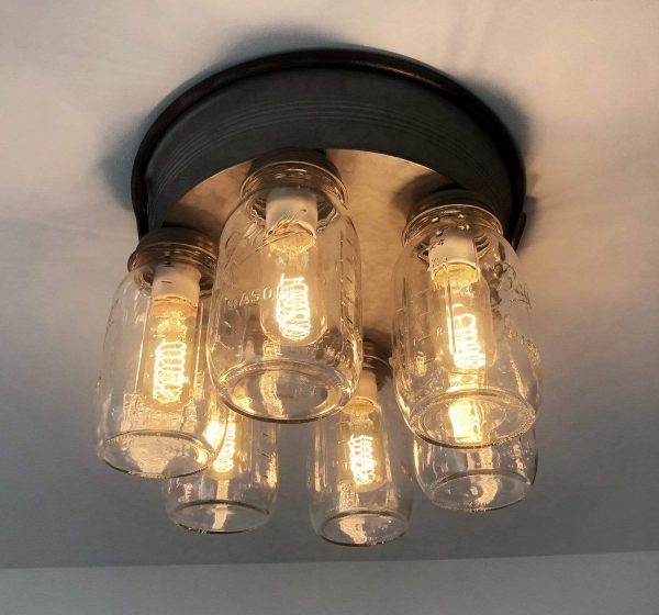 Mason Jar Ceiling Light 6-Light with Galvanized Metal - Image 5