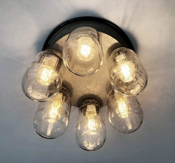 Mason Jar Ceiling Light 6-Light with Galvanized Metal - Image 2