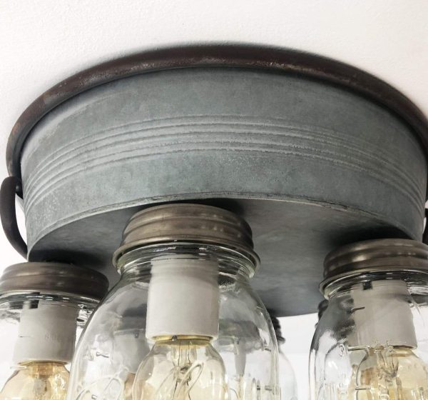 Mason Jar Ceiling Light 6-Light with Galvanized Metal - Image 3