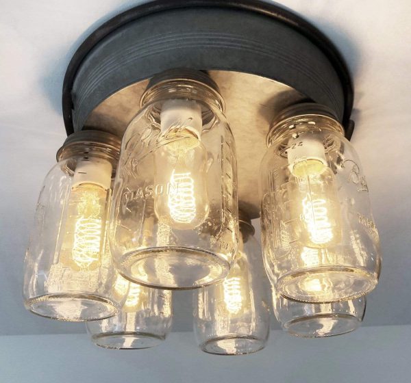 Mason Jar Ceiling Light 6-Light with Galvanized Metal - Image 6