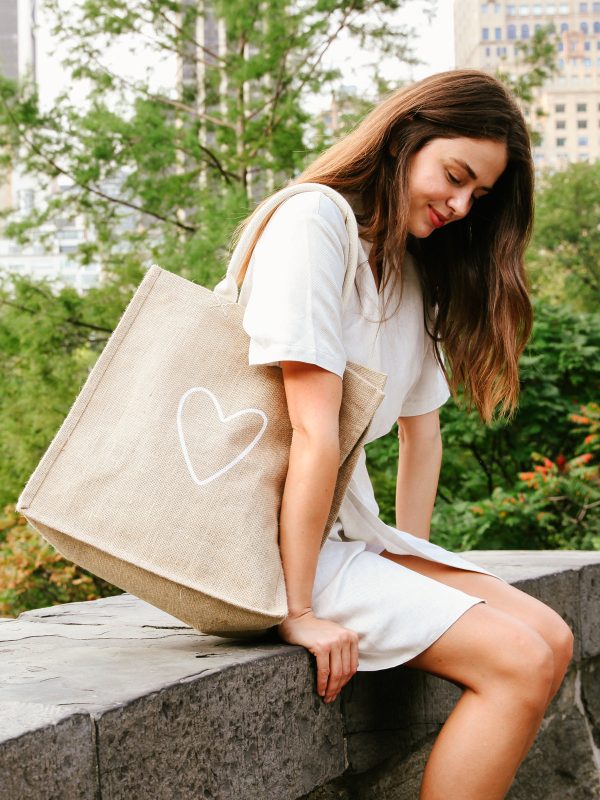 Jute Canvas Market Bag - Love - Image 4
