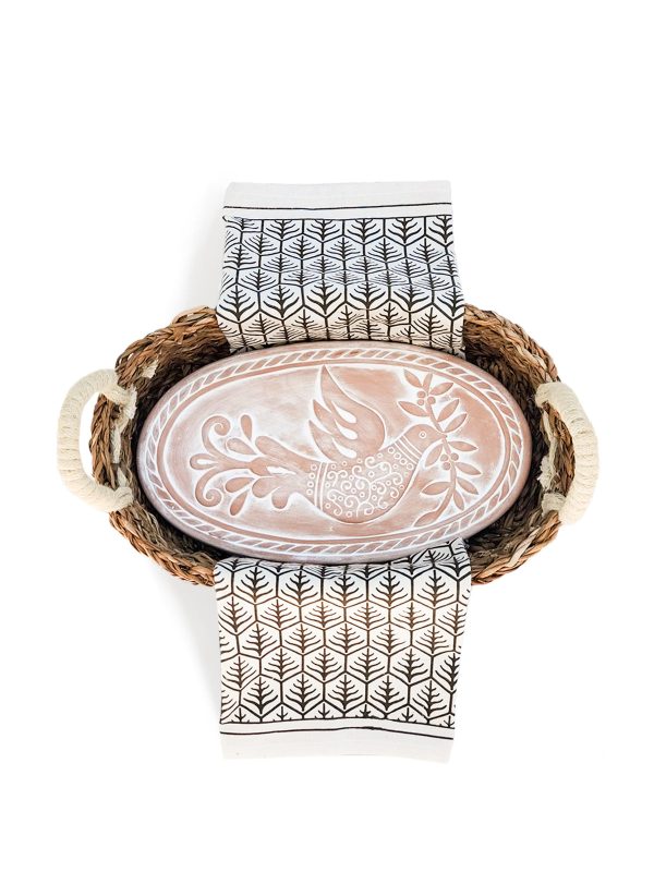 Bread Warmer & Basket Gift Set with Tea Towel - Bird Oval - Image 4