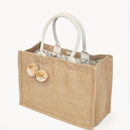 Jute Canvas Shopping Bag With Pompom