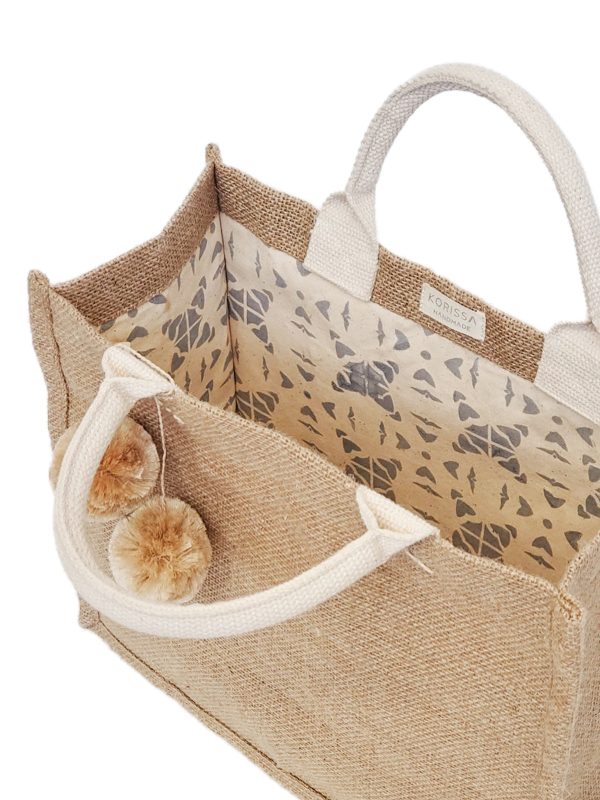 Jute Canvas Gift Bag With Pompom - Image 5