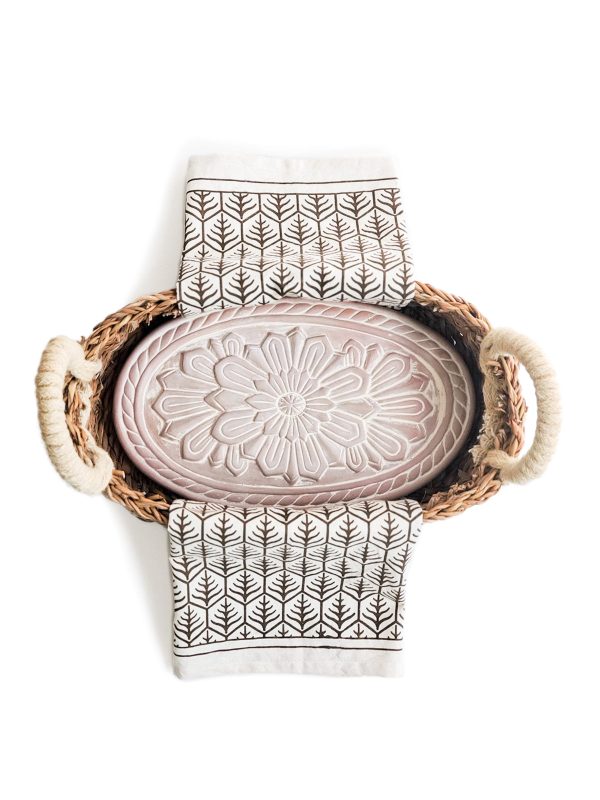 Bread Warmer & Basket Gift Set with Tea Towel - Flower - Image 10