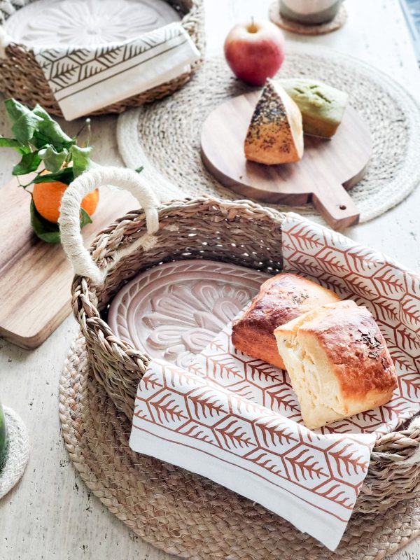 Bread Warmer & Basket Gift Set with Tea Towel - Flower - Image 2