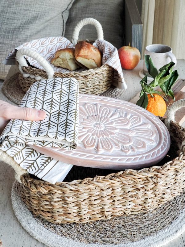 Bread Warmer & Basket Gift Set with Tea Towel - Flower - Image 3