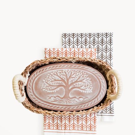 Bread Warmer & Basket Gift Set with Tea Towel - Tree of Life Oval