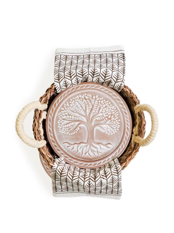 Bread Warmer & Basket Gift Set with Tea Towel - Tree of Life Round - Image 4