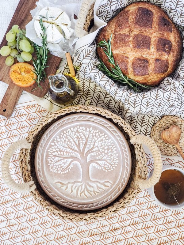 Bread Warmer & Basket Gift Set with Tea Towel - Tree of Life Round - Image 2