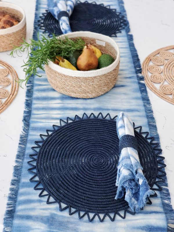 Woven Palm Fiber Napkin Ring - Indigo Blue (Set of 4) - Image 2