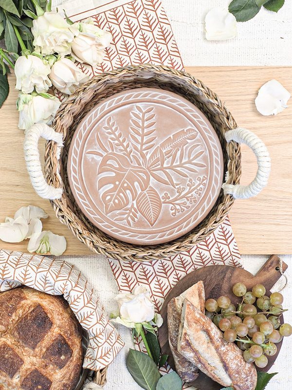 Bread Warmer & Basket Gift Set with Tea Towel - Plant Round - Image 2