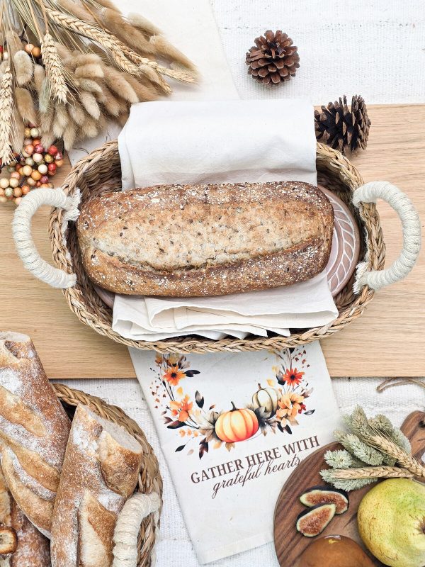 Bread Warmer & Basket Gift Set with Tea Towel - Pumpkin Oval - Image 4