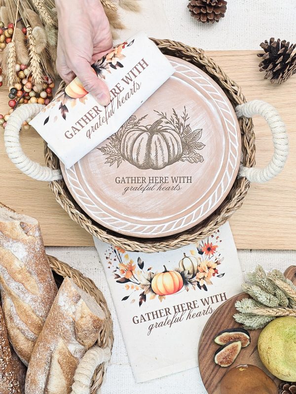 Bread Warmer & Basket Gift Set with Tea Towel - Pumpkin Round - Image 2