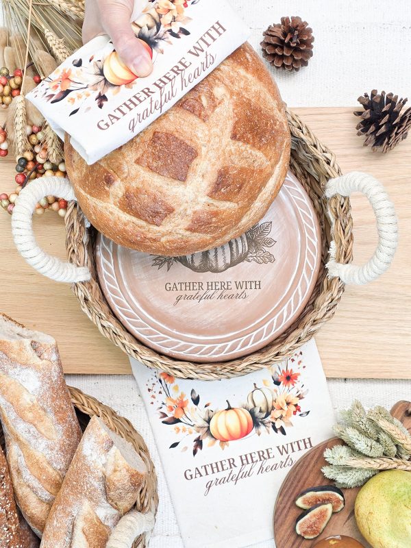 Bread Warmer & Basket Gift Set with Tea Towel - Pumpkin Round - Image 3