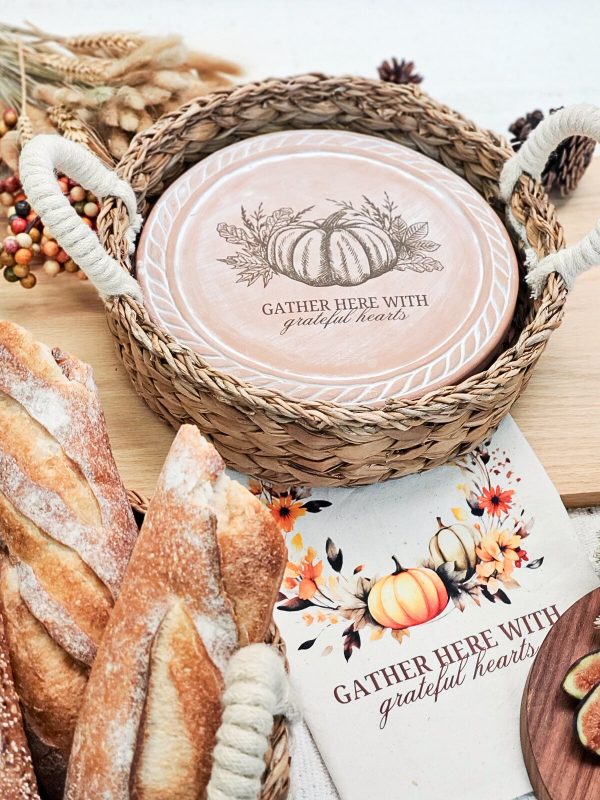Bread Warmer & Basket Gift Set with Tea Towel - Pumpkin Round - Image 5