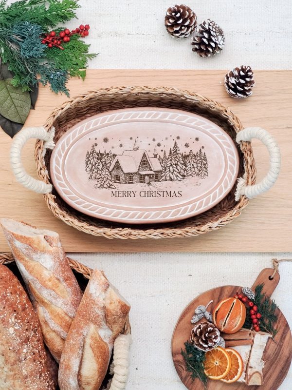 Bread Warmer & Basket - Christmas Village Oval - Image 4