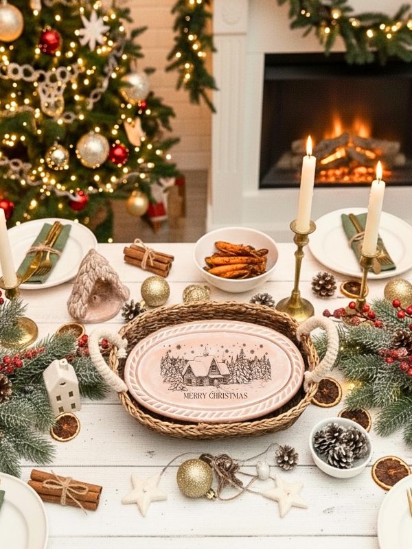 Bread Warmer & Basket - Christmas Village Oval - Image 2
