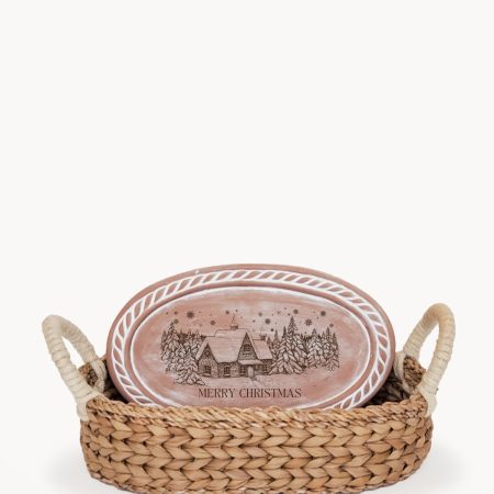 Bread Warmer & Basket - Christmas Village Oval